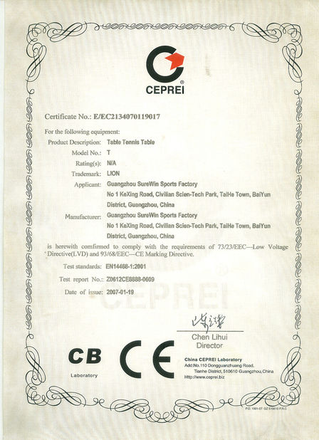 La Chine Guangzhou Dunya Sports Ltd. certifications